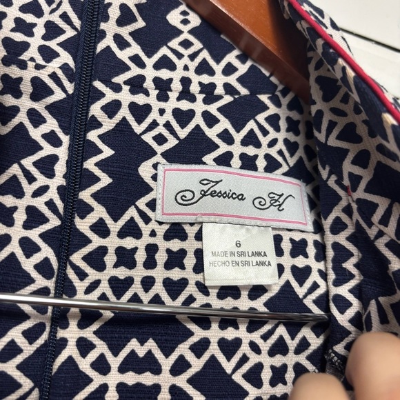Jessica H Navy Blue White Red Sleeveless Geometric Pattern Nautical Dress Size 6 - Picture 3 of 6